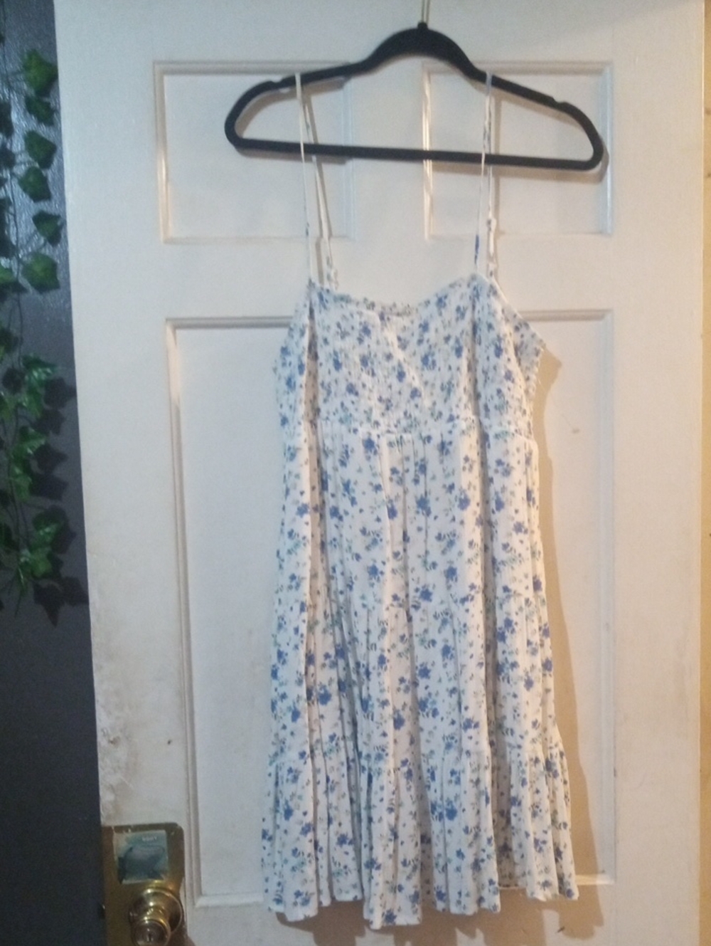 White Sundress with Blue Floral Print
